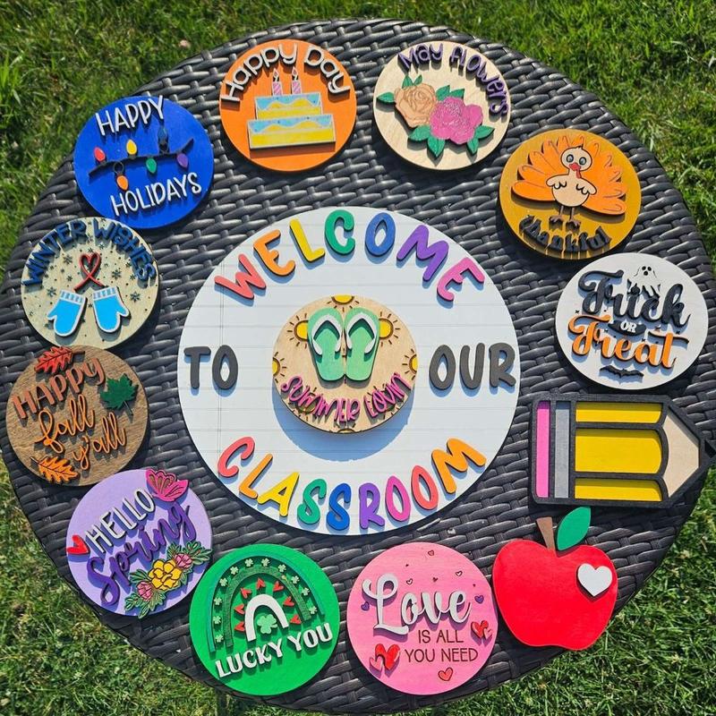 Back To School Decor Interchangeable Welcome To Our Classroom Sign Cartoon Wooden Welcome Door Signs Elegant Handmade Welcome To Our Home Sign Celebration 1