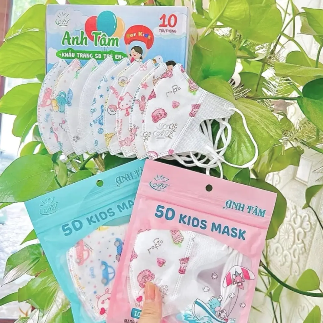 100 cái tặng 10 cái khẩu trang 5D trẻ em AN TÂM kháng khuẩn, dễ thở cho bé từ 3 đến 9 tuổi