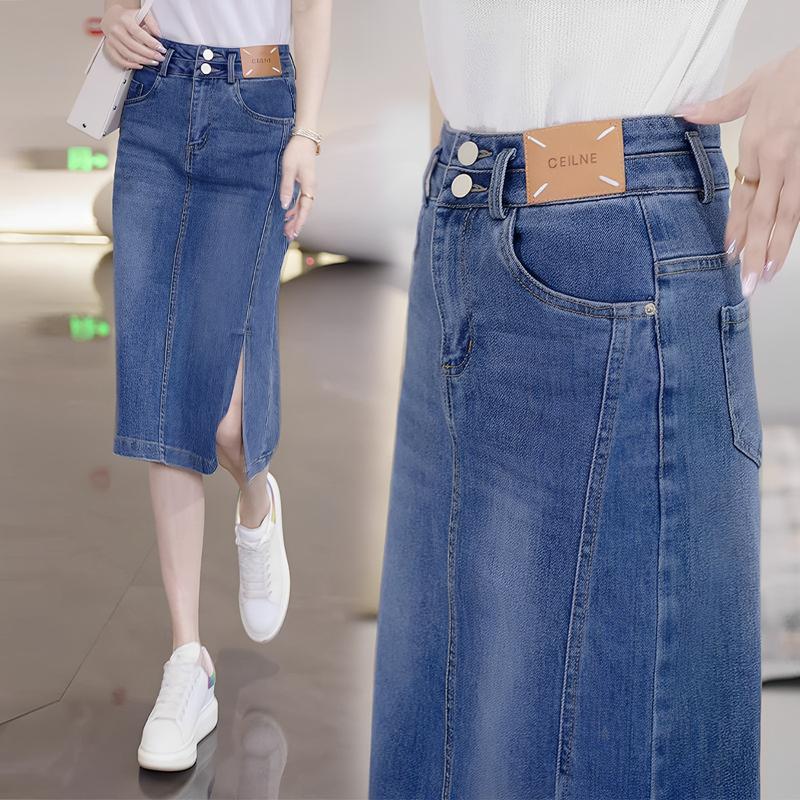 Chân Váy Jean Xẻ Tà Cạp Cao co giãn, form dáng dài qua gối vô cùng tôn dáng, dễ mặc dễ phối đồ LAMODE [CVJ011] Nữ