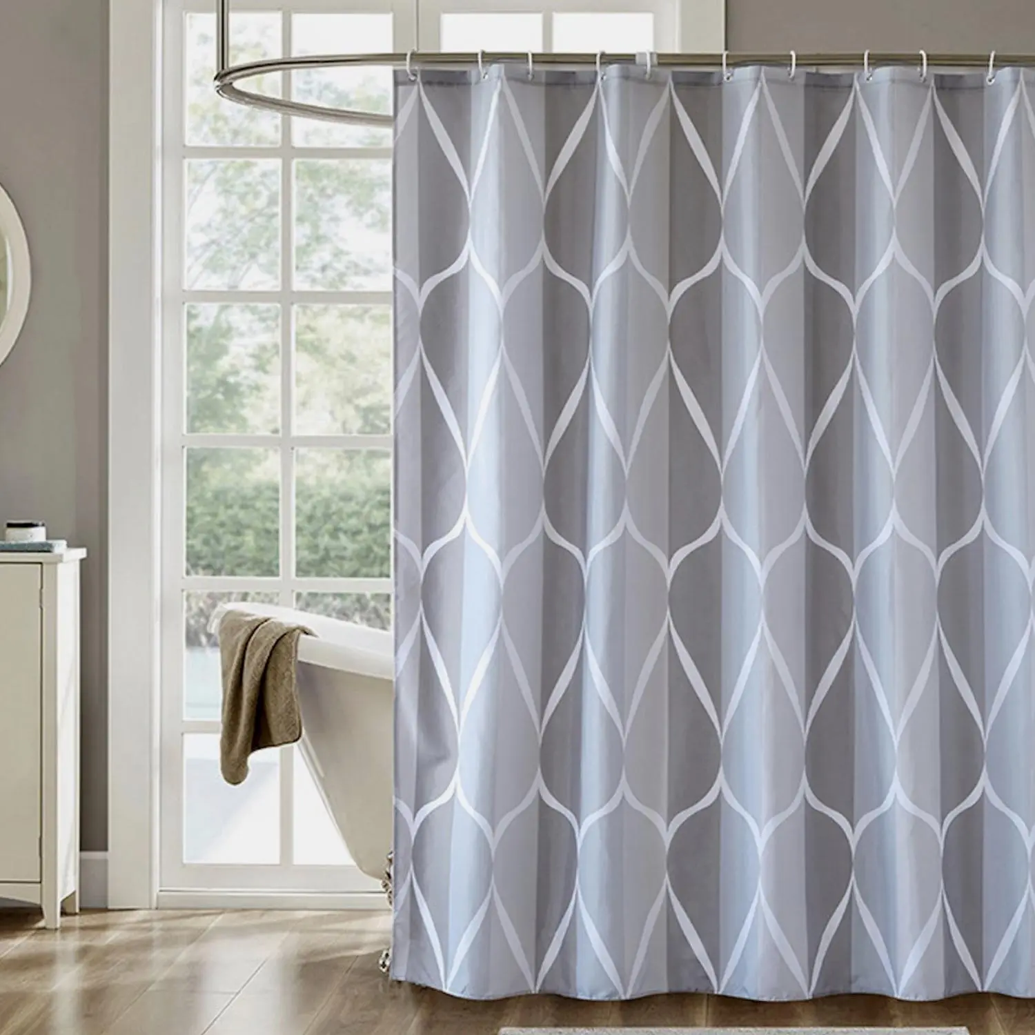 Geometric Pattern Shower Curtain, Waterproof Polyester Shower Curtain with 12 Hooks, Bathroom Accessories, Home Decor Supplies