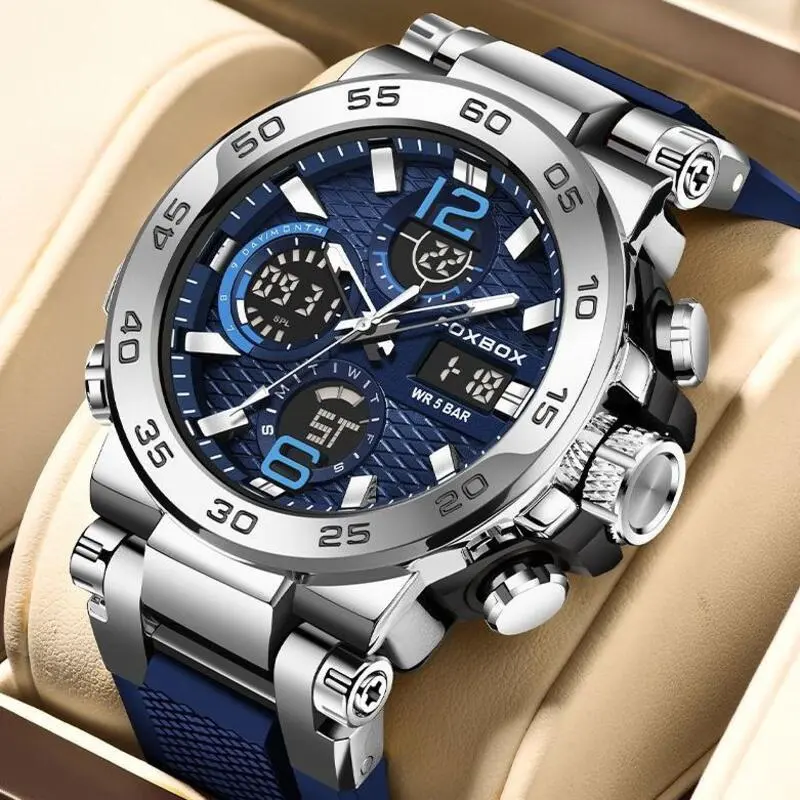 LIGE Dual Display Electronic Men Original FOXBOX Multi Function Calenda Luminous Digital Watch Jam Tangan Lelaki