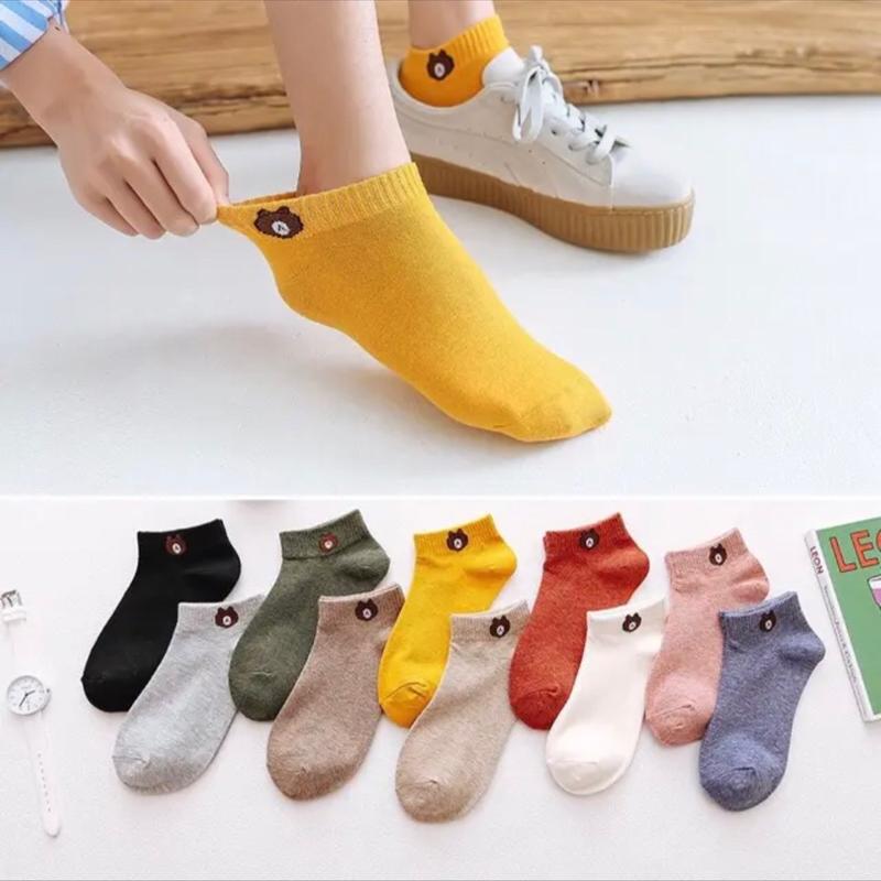 Combo 10 đôi tất gấu cổ ngắn (kèm túi đựng) Cotton Nam Kem Thun