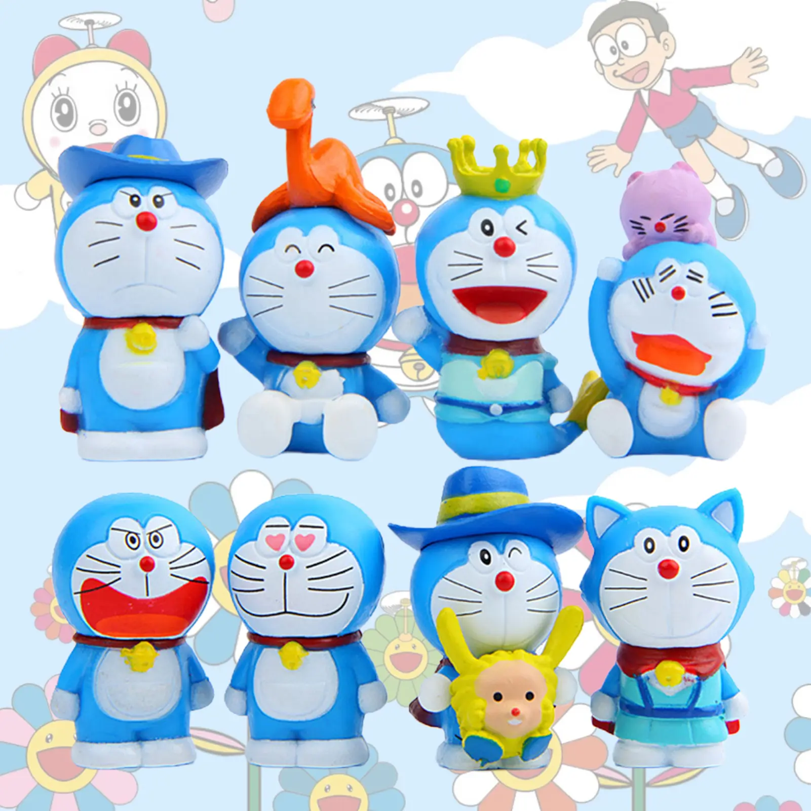 ของเล่นโมเดลรูปปั้นน่ารัก 8 ชิ้น/เซ็ต ตลกและมัลติฟังก์ชั่น ตุ๊กตาการ์ตูนโดเรมอน แอ็คชั่นฟิกเกอร์ สำหรับตกแต่ง