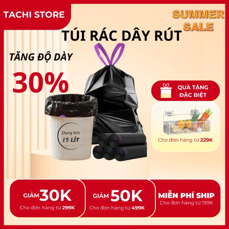 Túi đựng rác có dây rút size đại 55x60cm TACHI STORE thế hệ mới phân hủy sinh học, chịu lực, tiện dụng và tiết kiệm 0