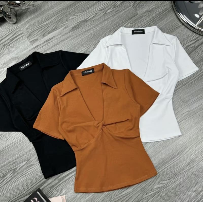 Product Introduction of ÁO THUN XOẮN NGỰC , ÁO BIGSIZE TAY NGẮN CỔ V CHẤT TĂM LẠNH- ÁO CỔ BẺ SANG CHẢNH: 02 ( Full-size:40-90 kg ) Nữ Women Top Sơ Mi 3