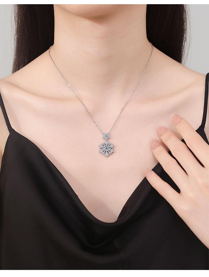 Product Introduction of Vòng Cổ kim cương Mosan, màu, bạc Sterling S925, mặt dây chuyền bông tuyết mới 7