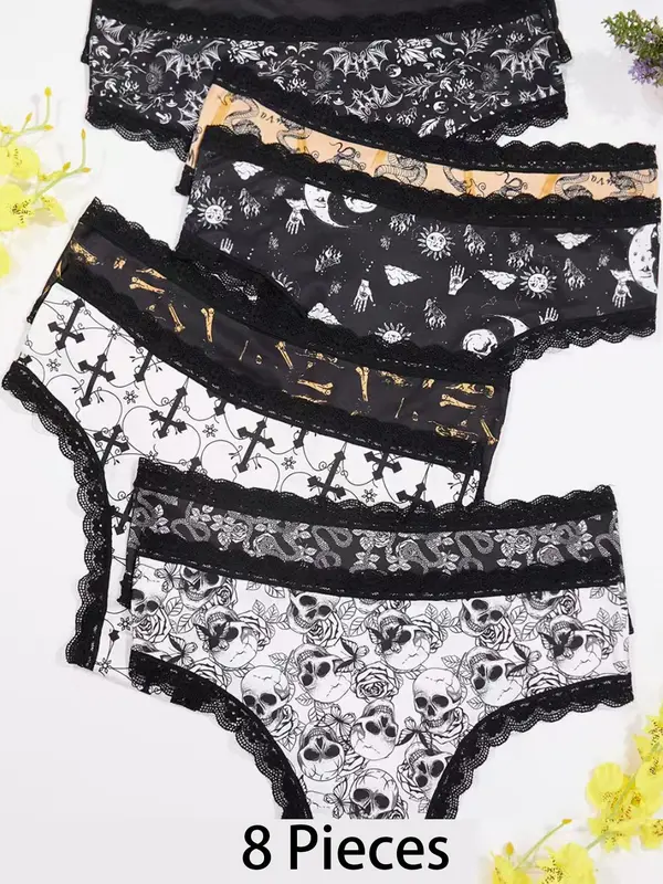 【Plus Size】 Cartoon Sun & Star Print Panty, Casual Comfy Breathable Knicker for Daily Wear, Women's Underwear for All Seasons 4