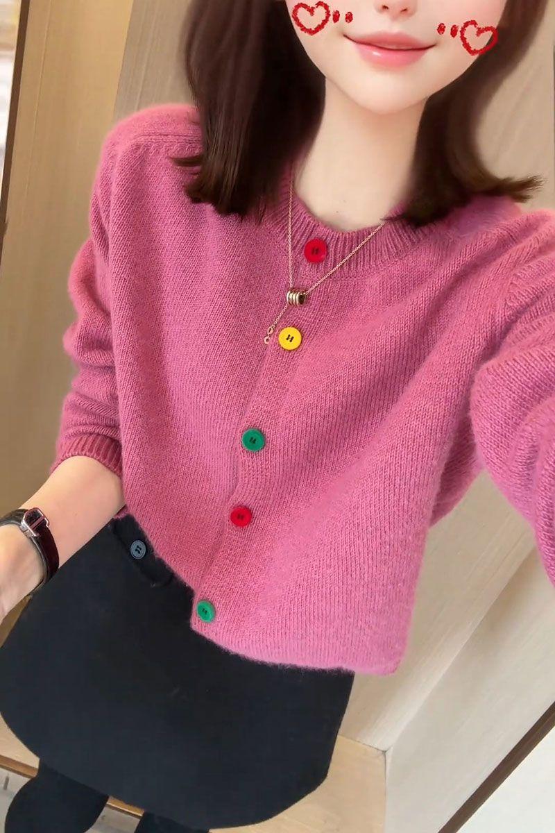 Product Introduction of Áo Cardigan Dệt Kim, Phong Cách Hàn Quốc, Chống Lão Hóa, Thiết Kế Cầu Vồng Thanh Lịch, Một Hàng Cúc, Cổ Tròn, Giống Như Len, Thích Hợp Cho Mùa Xuân, Hàng Mới Về, Phong Cách Lười Biếng, Áo Len Độc Đáo 7