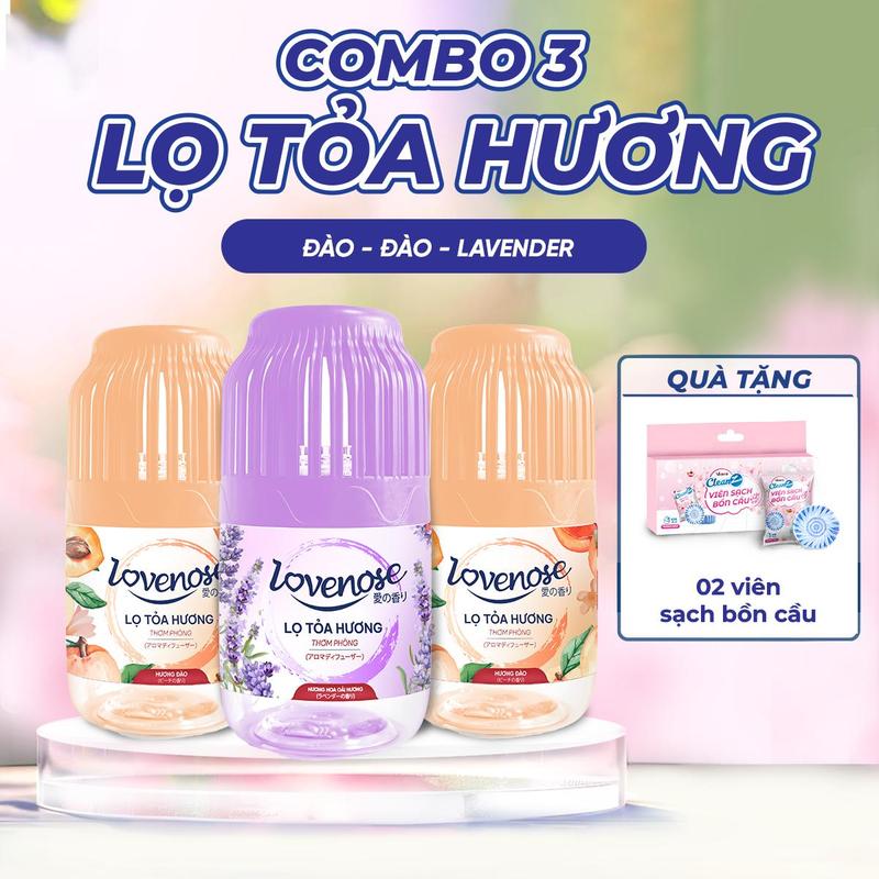 [ĐA KHO] Combo 3 lọ tỏa hương Lovenose 180ml: Biển, Lavender, Vani Tặng 02 viên sạch bồn cầu Cleanz, Lọ Tỏa Hương Lovenose Công Thức Mới, Thơm 360 độ, dầu thom phòng, khử mùi phòng, nước hoa để phòng Dầu Thơm Phòng Dầu Thơm