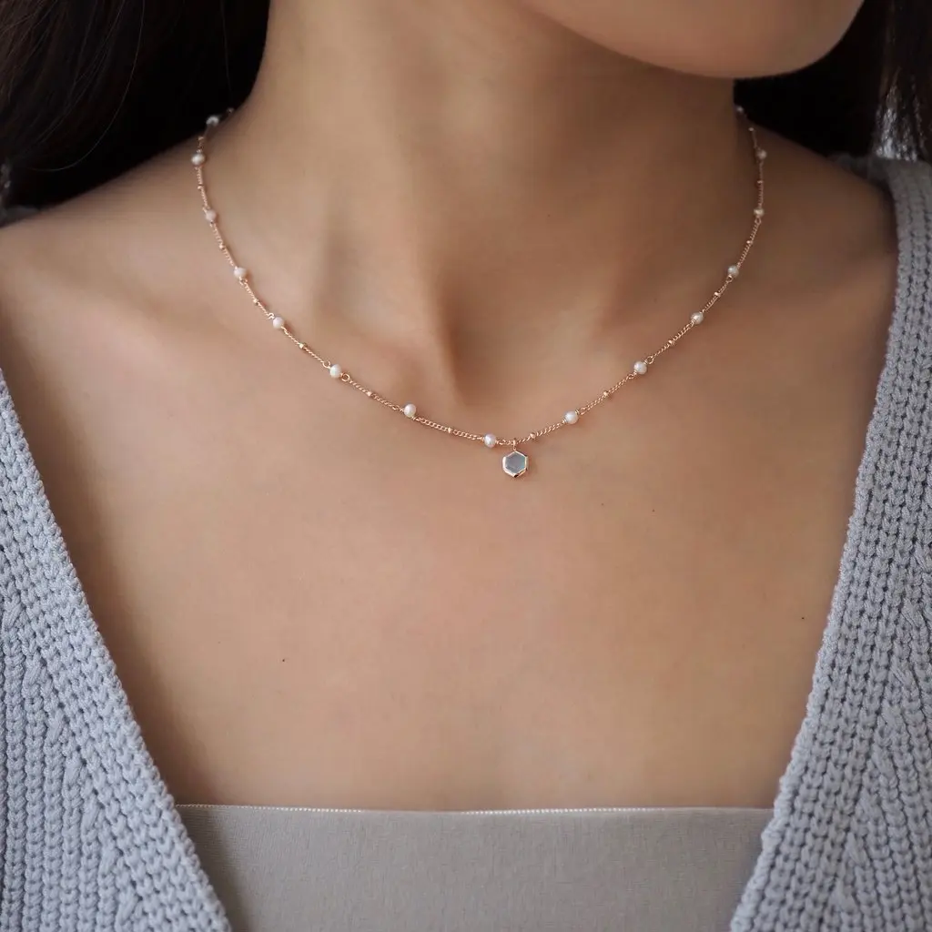 (AZEN) TESS Necklace - Chalcedony (Rose Gold)
