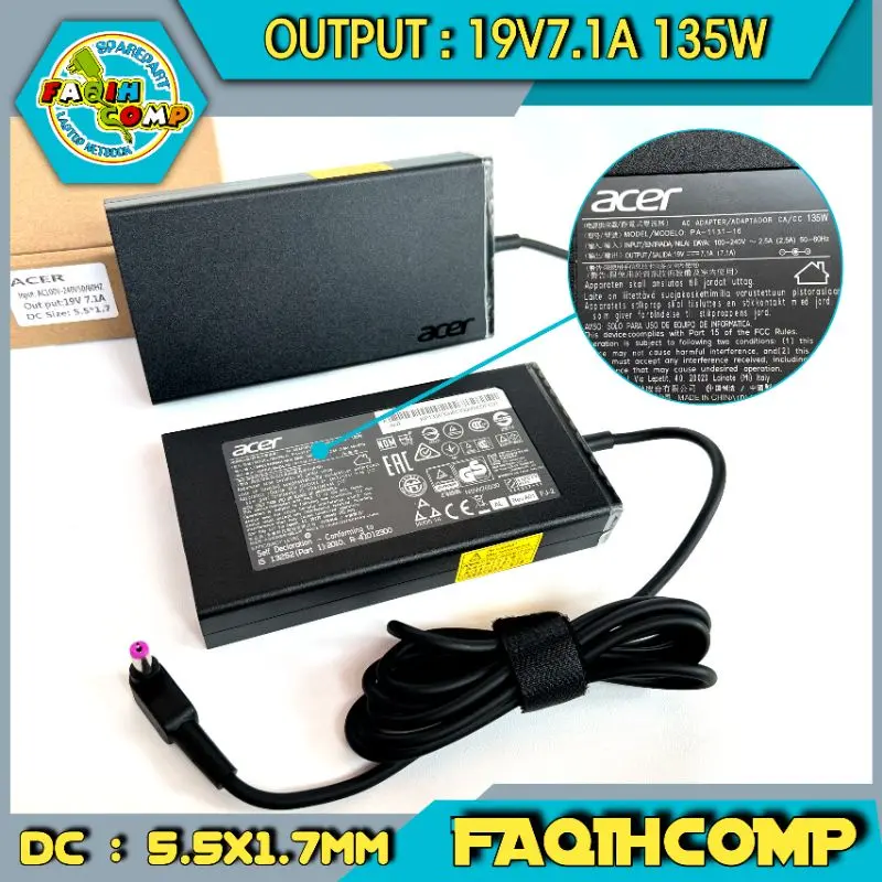 Adaptor Charger Laptop Acer Nitro 5 AN515-41 AN515-51 135watt Original 19V 7.1A DC (5.5x1.7mm)