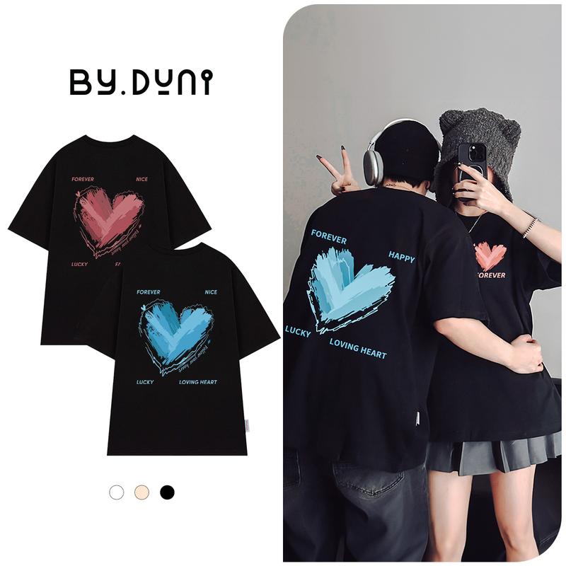 Áo thun cặp đôi BY.DUNI nam nữ form rộng Local Brand unisex, áo cặp quà tặng bạn thân vải cotton FALL IN LOVE FULL BOX