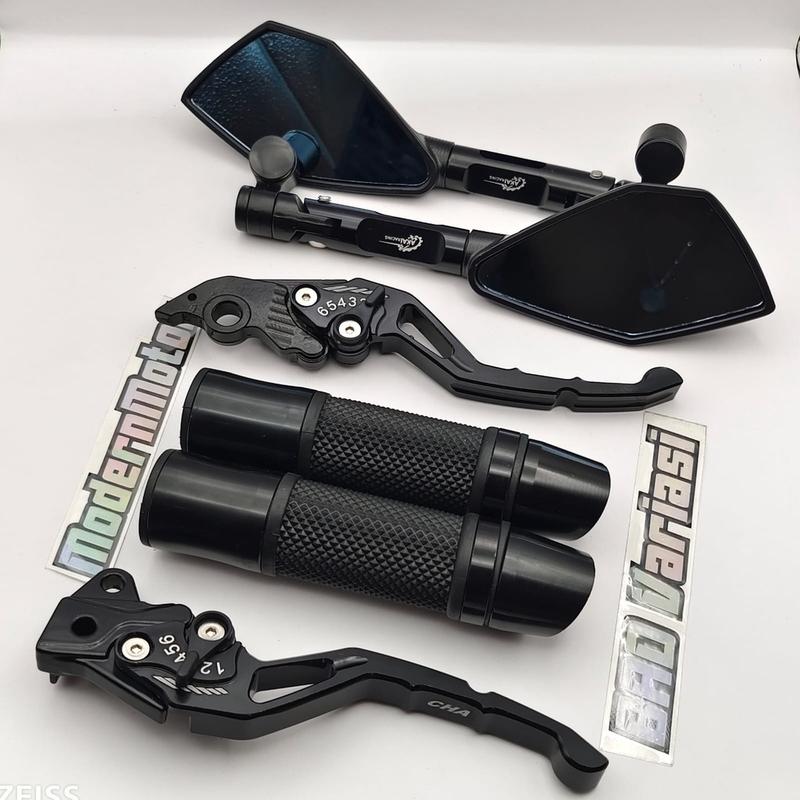 (PAKET MURAH 3in1) SPION Tomok v2 cnc + Handgrip Jalu miring CNC + Handle Rem stelan CNC Nmax PCX Aerox Vixion Beat Mio Vario Tiger Mx Lexi Vario150 R15 v3 Fu Mio j Rx king ADV Freego Beat/Vario 125 CBS - CBS iss 1