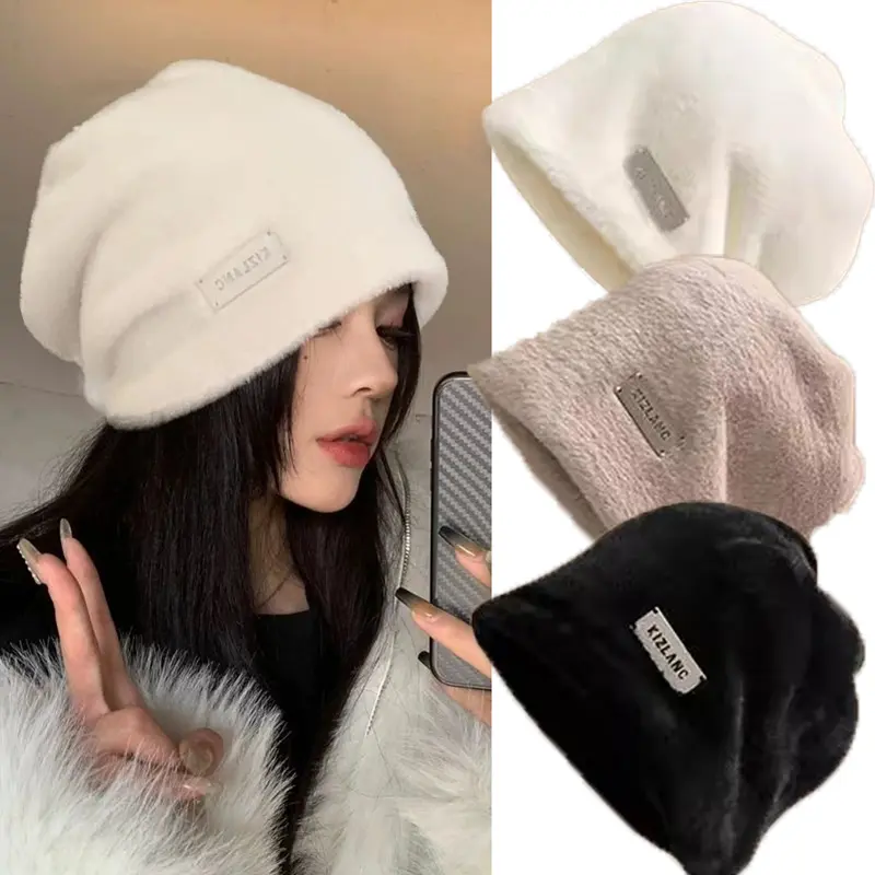Mũ Len Đầy Đủ Giả, Nữ, Đầu Lâu, Mũ Ấm, Mùa Thu Và Mùa Đông, Làm Bằng Polyester, 58-60cm, Nhồi Bông, Có Đồ Trang Trí Nhãn Kim Loại, Mũ Xếp Chồng Rộng Giày 0