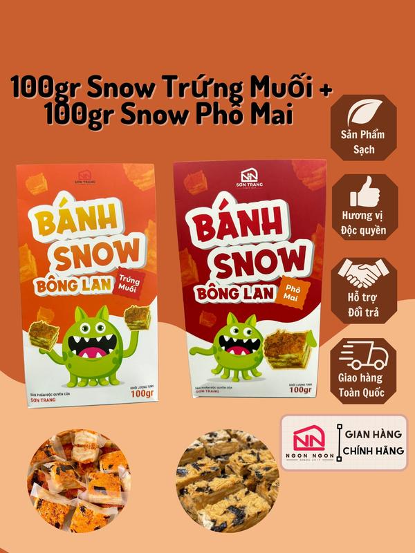 (A10) [COMBO 200GR] 100gr Snow Bông Lan Trứng Muối (8-9 bánh) + 100gr Snow Phô Mai Chà Bông (8-9 bánh), Đồ Ăn Vặt SNACK Food Thức Ăn Bánh Quy