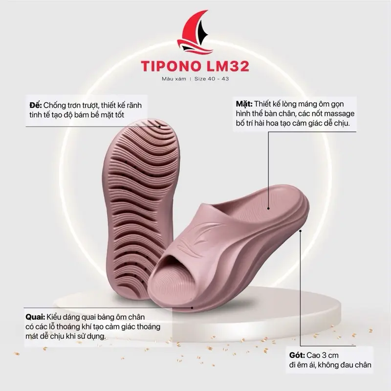 Dép bánh mỳ TIPONO đế mềm siêu nhẹ trống trơn trượt