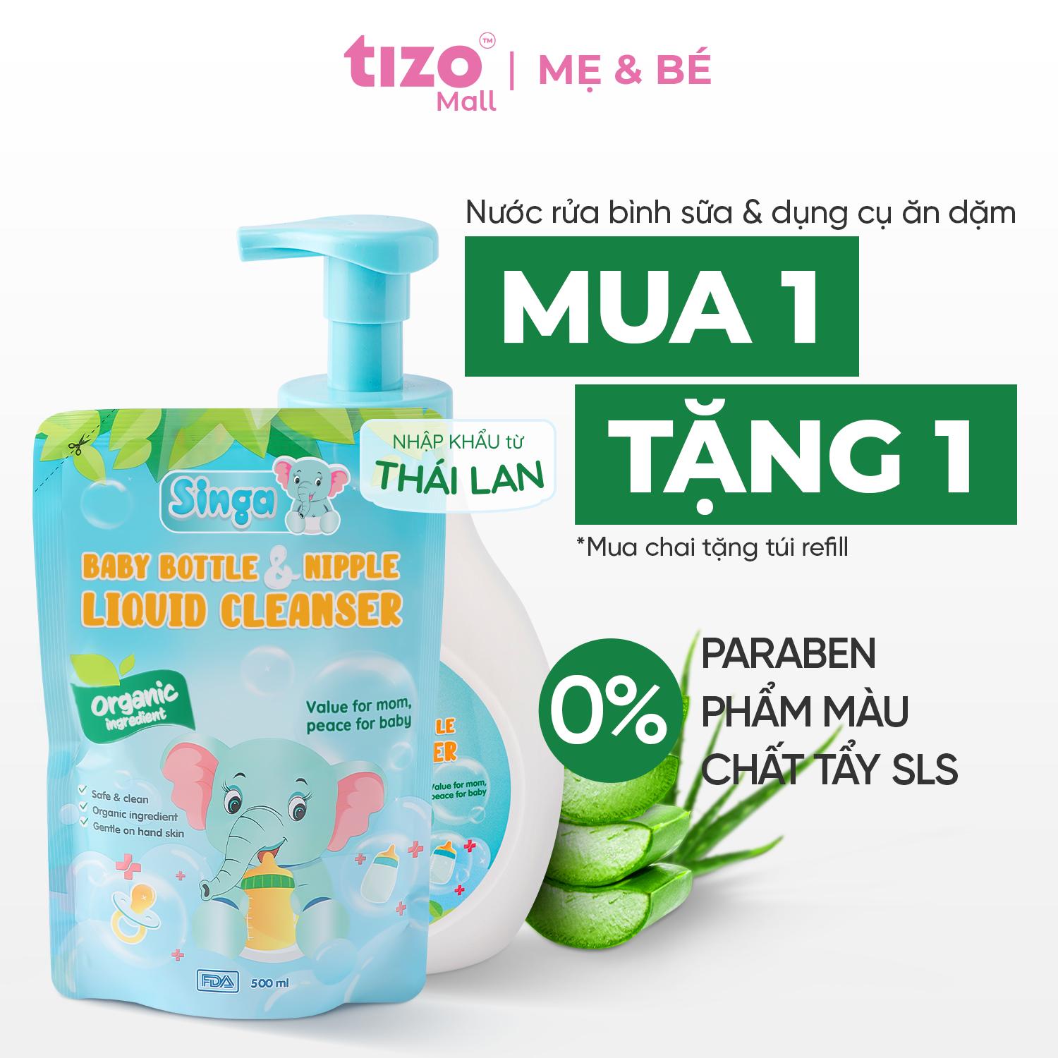 NƯỚC RỬA BÌNH SỮA VÀ ĐỒ ĂN DẶM DẠNG TÚI RE-FILL DỊU NHẸ CHO BÉ 500ML