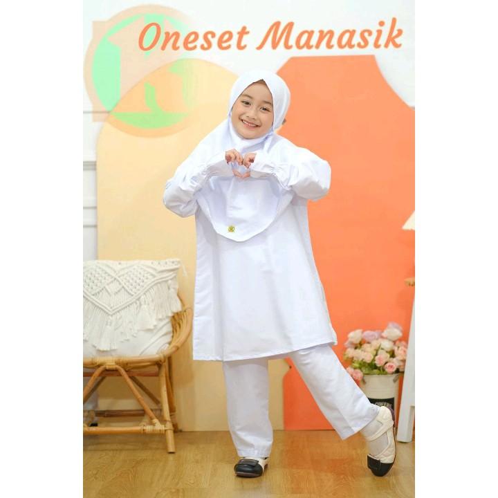 ONESET PUTIH MANASIK BY KHALID FASHION | Setelan Manasik Anak | Setelan Putih Anak Perempuan [4-14 tahun] 3