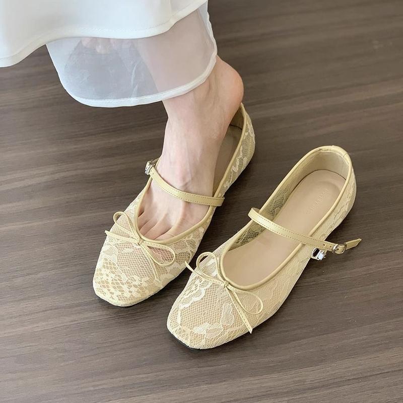 Giày Mary Jane, Thắt Nơ Phẳng, Phong Cách Thanh Lịch, Giày Nữ, Hàng Mới Về Năm 2025, Giày Múa Ba Lê Lưới Thoáng Khí, Thích Hợp Cho Mùa Hè 4