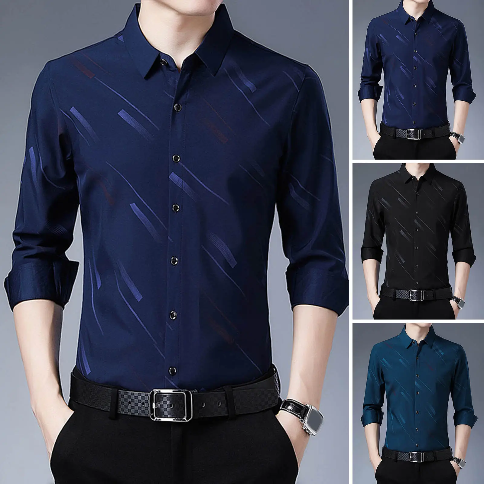Mlokng-Ve Áo Dài Tay Cho Nam, Áo Một Hàng Khuy, Dáng Ôm, In Twill, Váy Công Sở