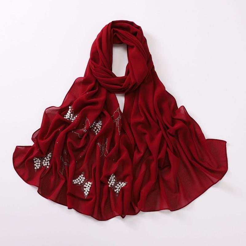 Product Introduction of Fashion Solid Color Silk Headscarf Malaysia Scarf Sweet Butterfly Chiffon Scarf Islamic Clothing Turbans Chiffon Hijab For Women 10