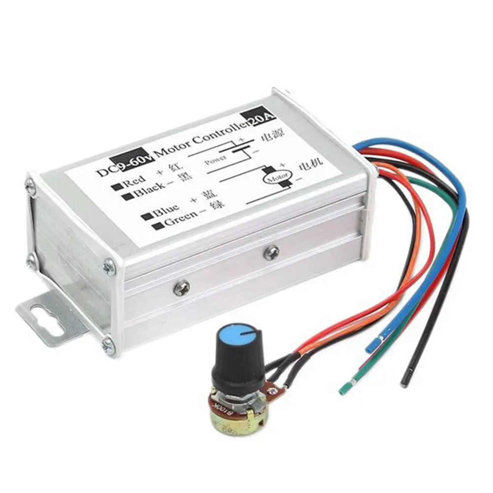 Bộ điều khiển tốc độ động cơ, Bộ điều chỉnh tốc độ động cơ PWM DC9V 12V 24V 48V 60V, Bộ điều khiển tốc độ động cơ 20A, Có thể điều chỉnh dòng điện, 0-1200W