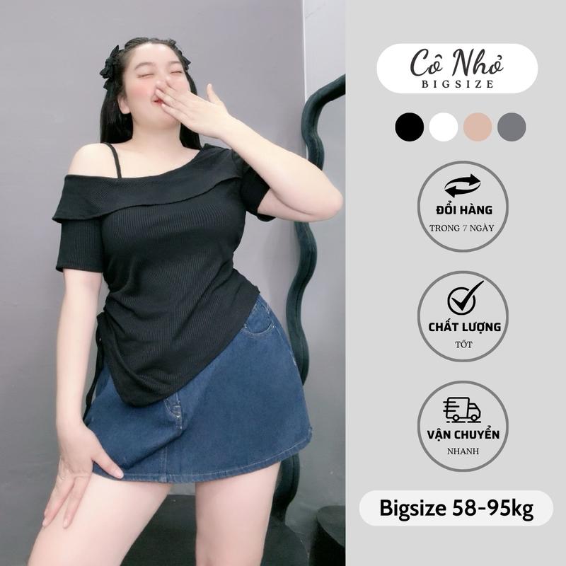 Áo thun bigsize nữ cách điệu vạt gập trễ vai một bên vạt chéo nhún bèo rút dây chất vải gân tăm co giãn-G213 Nhung Women