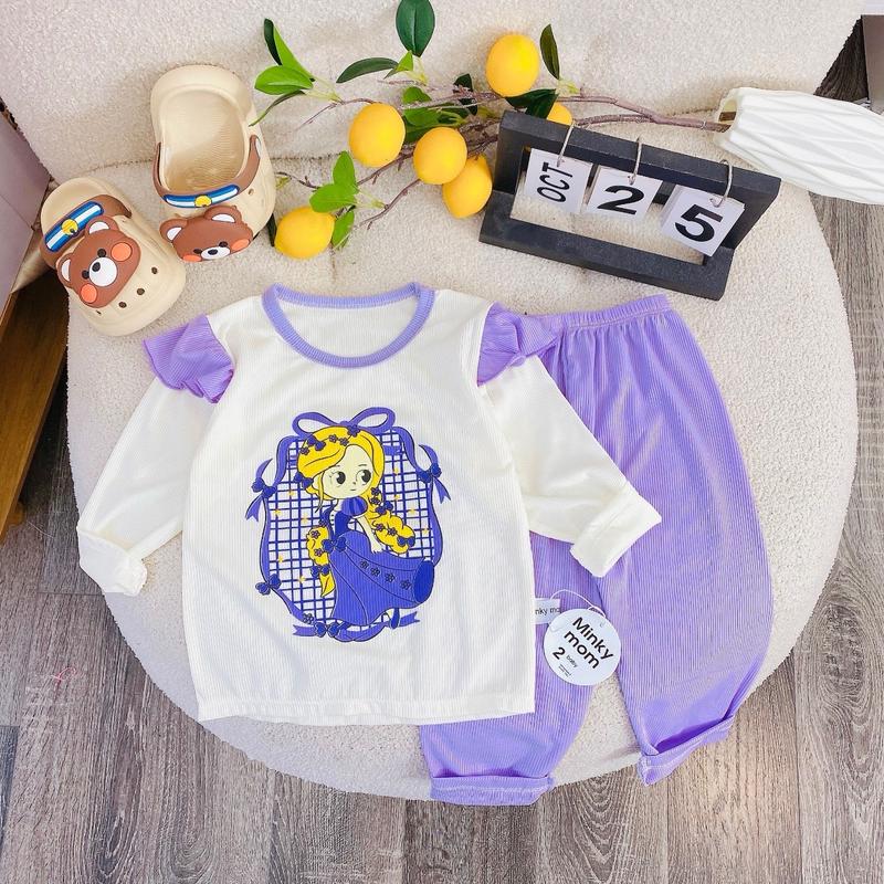 Bộ quần áo  tăm bèo bé gái size từ 5-16kg thích hợp mặc mùa lạnh hoặc nằm điều hòa 1