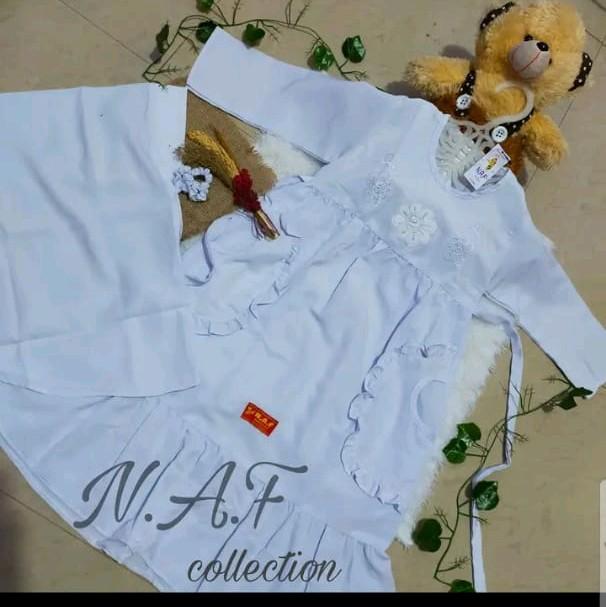 Gamis anak putih bordir kantong 2 /gamis anak manasik 4_12th Muslim Sekolah Seragam Baju Tanggung Jilbab Setelan Panjang Nyaman Dress 1