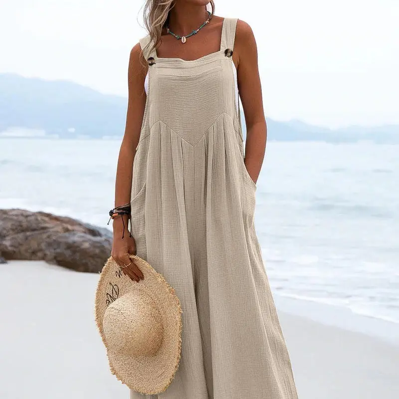 Spring/summer Fashionable Solid Color Wide Leg Jumpsuit