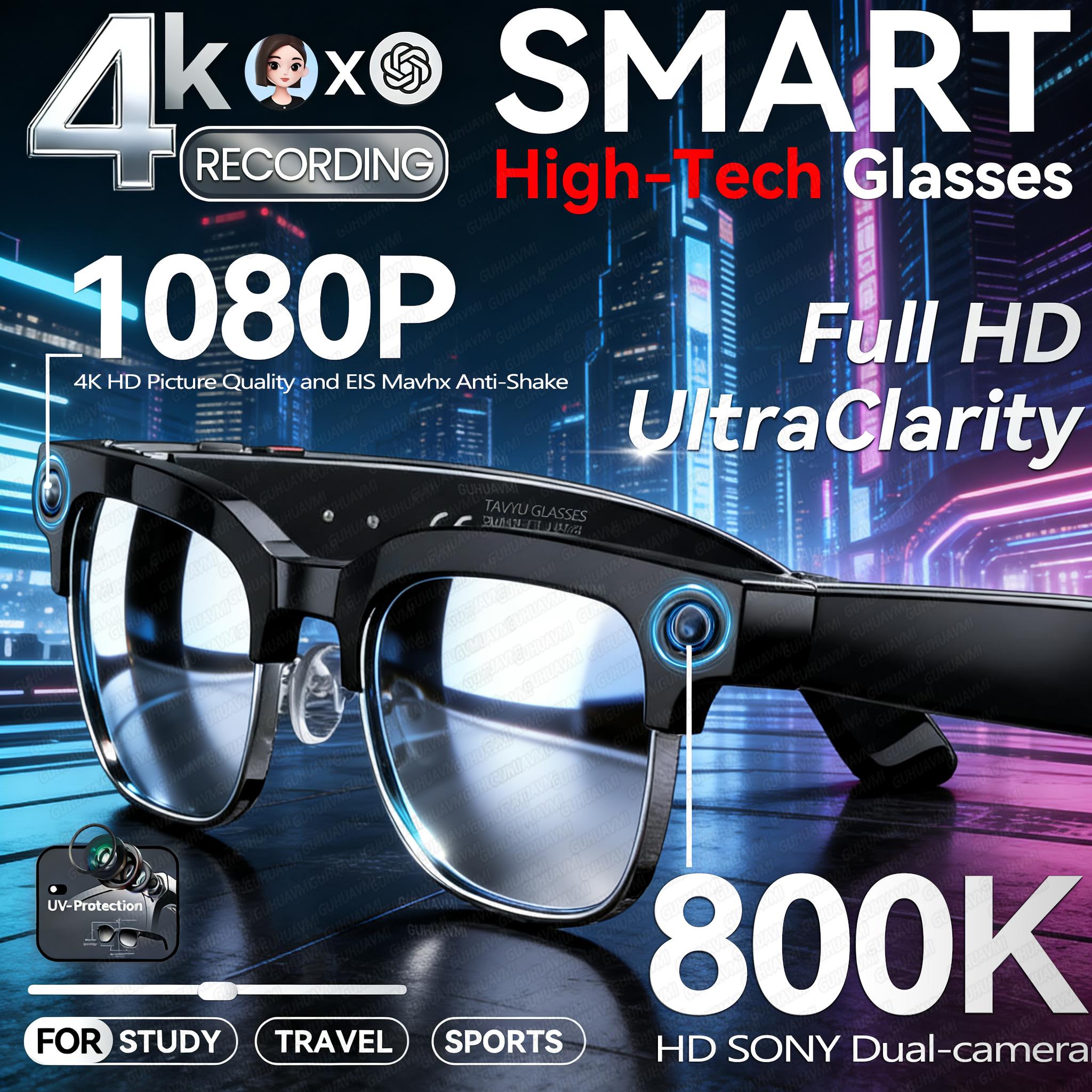 New 4k HD 800W Camera Smart Glasses Men 100+Language Translation 1080P shoot Video WIFI Transmission Music Player Call Glasses - Image 4