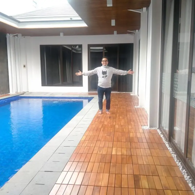 Lantai kayu jati Bongkar pasang Motif Salur Besar - Decking Tile Portable 4ply uk 30x30cm 2
