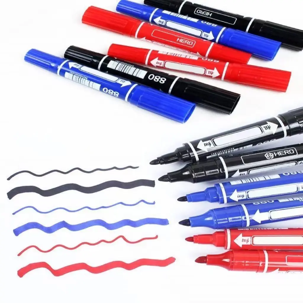 10pcs Marker Pen Large Double Head Oily Black Marker Head Thickness Two Waterproof And Oil Resistant Color Red Pointing Pen Large Thick Head Bold Art Students