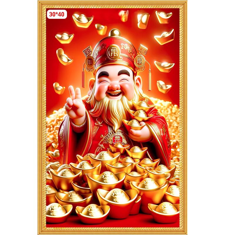  Ông Thần Tài - Tranh Đính Đá 5D Tự Hoàn Thành Kích thước 30X40cm Tranh Gắn Đá DIY 
