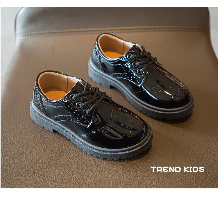 Product Introduction of Spring and Autumn New Children's Black Leather Shoes Lace-up Fashion British Style Boys Performance Shoes Girls Performance Shoes Soft Bottom 23