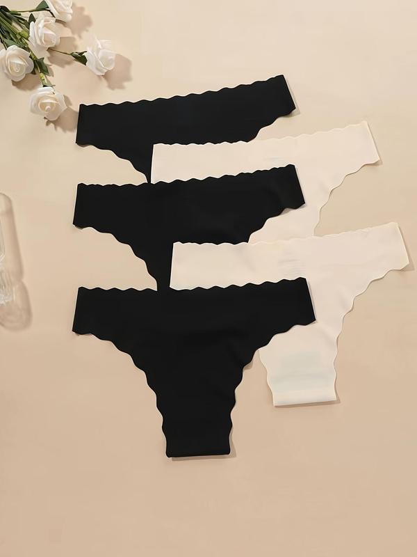 Women's 5pcs Solid Scallop Trim Panty, Soft Comfy Breathable Knicker for Daily Wear, Underwear for All Seasons 1