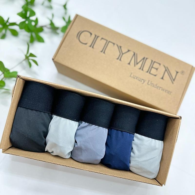 Combo 5  quần Sịp Tam giác cho nam cạp 4cm vải thun lạnh, kháng khuẩn khử mùi có dãn 4 chiều lưng trơn dễ mặc Boxer Quần Boxer Quần lót Menswear 1