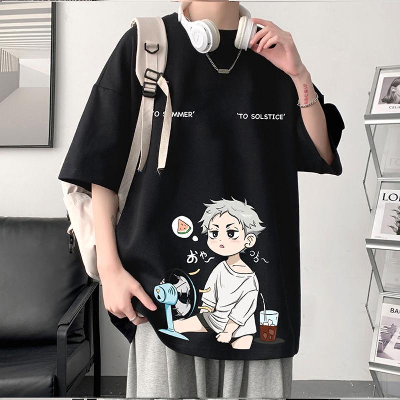 Áo Phông Nam Nữ Tay Lỡ Anime, Áo Thun Cotton form rộng cổ tròn oversize Unisex style Hàn Hot Trend 2023 Màu đen Màu trắng