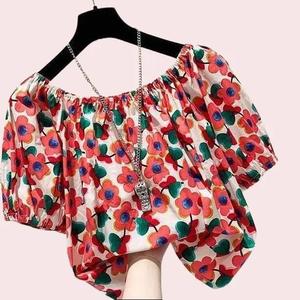 เสื้อเชิ้ตชีฟองลายดอกไม้เล็ก ๆ ลวดลายดอกไม้เล็กๆ น่ารักสดใส