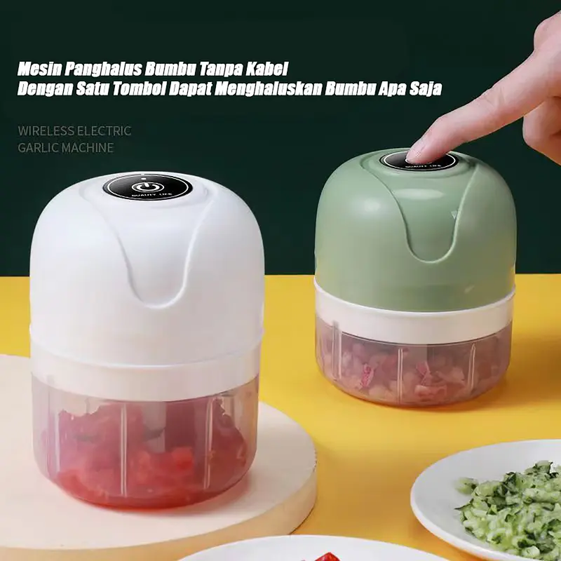 PPLUS  Blender mini elektrik-Hijau 250ML/Blender Mini Portable USB Penghancur Bawang Putih Mini Chopper Penggiling Daging Wireless Mini Cooking Machine/hijau/pisau/putih Hijau Pisau Putih Kabel Mesin 0