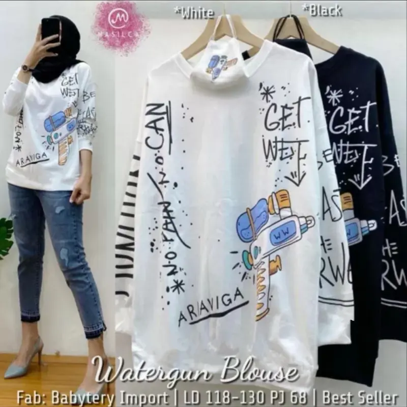 ATASAN WANITA WATERGUN KAOS WANITA LENGAN PANJANG BAJU WANITA Lembut Oversize Lembut Oversize 3