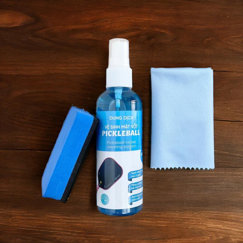 Chai vệ sinh vợt pickleball,xịt làm sạch mặt vợt pickleball loại bỏ bụi bẩn làm sạch nhanh an toàn trên mọi chất liệu vợt pickleball chai 100ml Tặng khăn lau và tấm bọt biển pickleball
