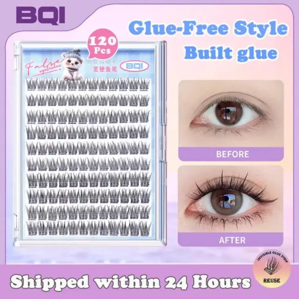 BQI 100-120 Cluster False Eyelashes With Glue Self-Adhesive New Upgraded Softer Lashes Glue-Free 10-12mm C Curl Best Seller Lashes Reusable Tweezer Self-Adhesive Strip Eyelash Extension D Curl
