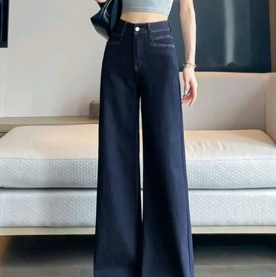 Quần Jean Ống Rộng Màu Xanh Đậm Denim,Gấu 3 phân Phom Chuẩn Hách Dáng