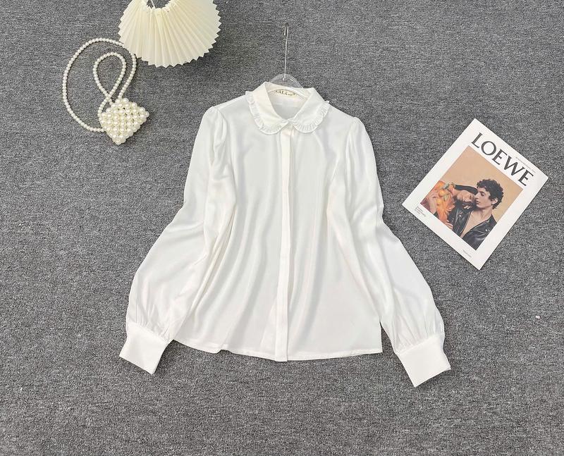 Áo Sơ Mi Nữ Lụa Tằm Trơn Cổ Sen Viền Bèo Lala Fashion Mã 4607 7