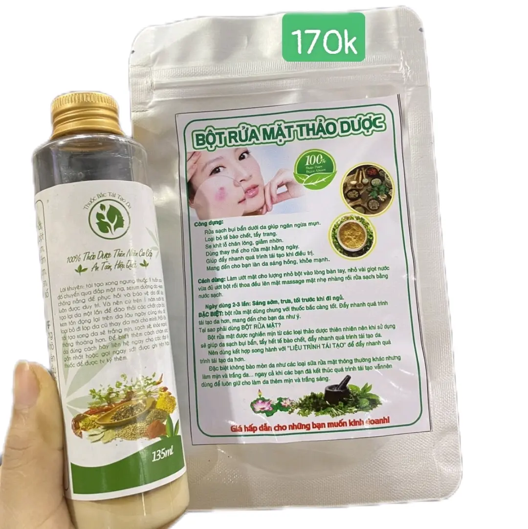 COMBO bột tái tạo+bột rửa mặt hỗ trợ cho da mụn