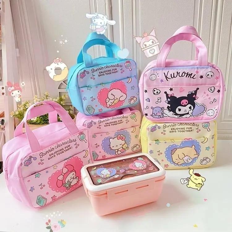 Beg Makan Tengah Hari Kuromi, Untuk Kanak-kanak, Mudah Alih dan Boleh Dilipat, Diperbuat daripada Kulit Pu dan Kerajang Aluminium, Kotak Makan Tengah Hari Cinnamoroll Sanrio, Sesuai untuk Kanak-kanak Perempuan Bags Kerja
