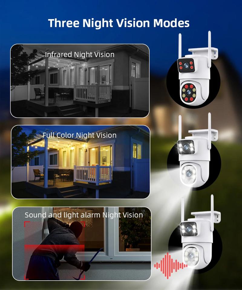 Product Introduction of 4K 8MP PTZ WIFI Camera,Dual Lens Dual Screen IP Camera,4MP HD Auto Tracking Outdoor CCTV Protection Surveillance,App:EseeCloud 17