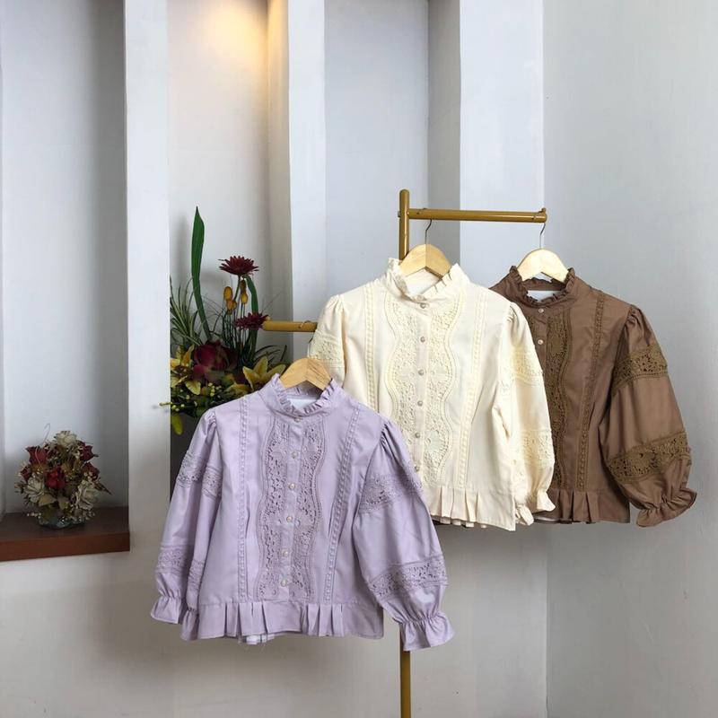 CHICMORE Atasan Kemeja Longgar Warna Hijau Cantik Kancing Sebaris ...