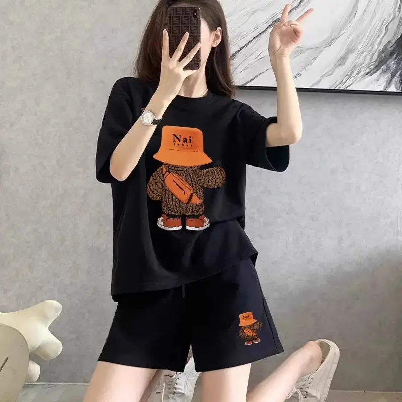 Casual Sportswear Set for Women Summer New Short Sleeve Printed Shorts Korean Style Student Youthful Two-piece Pajamas Trendy Nam